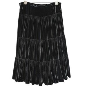 Black Velvet Tiered Fairy Silk Blend Midi Skirt Boho Prairie Romantic Goth Small